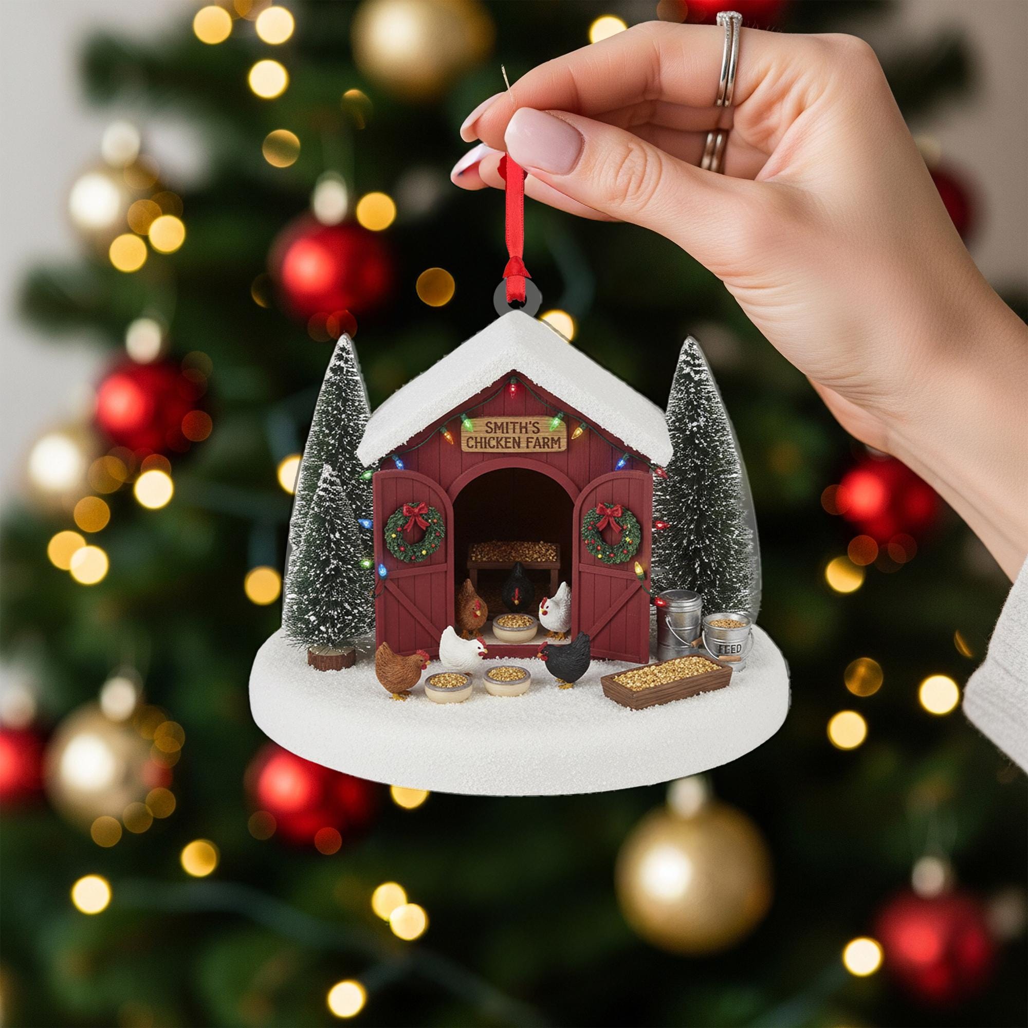 Personalized Chicken Farm Ornament: Custom Chicken Coop Christmas Decoration