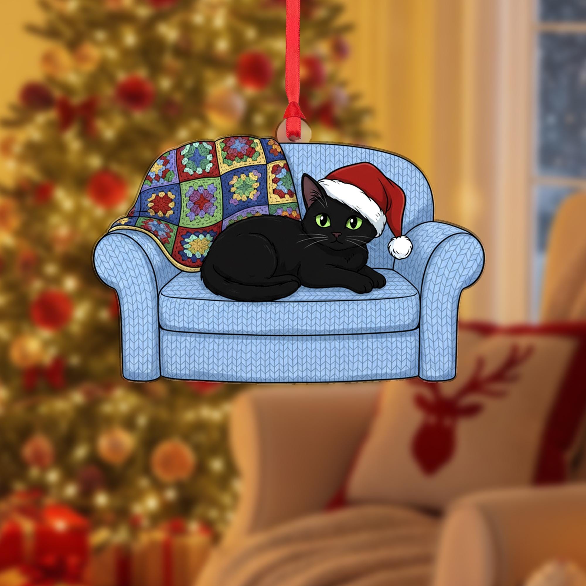 Black Cat Christmas Ornament: Couch Holiday Decoration