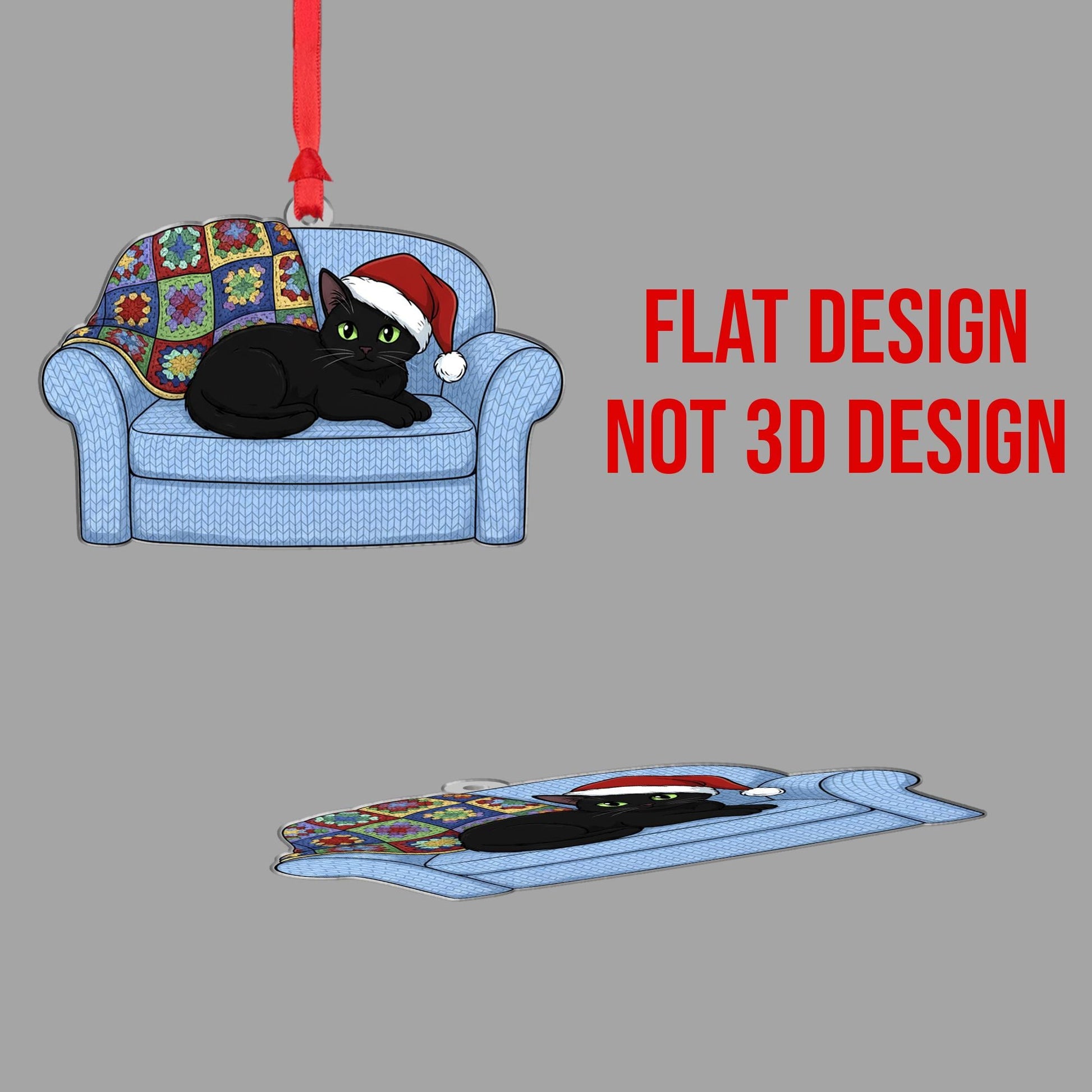 Black Cat Christmas Ornament: Couch Holiday Decoration
