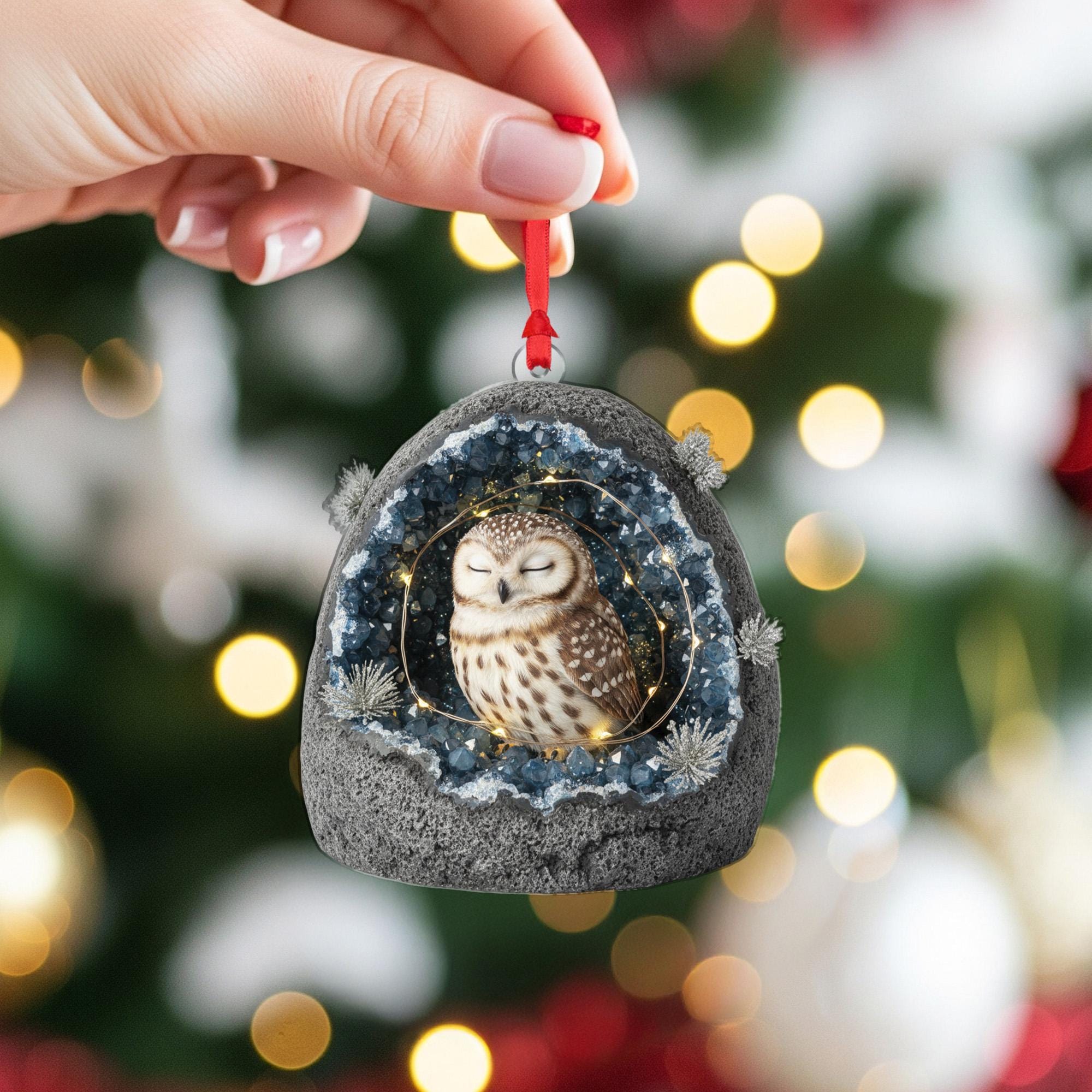 Owl Geode Christmas Ornament: Crystal Rock Holiday Decoration
