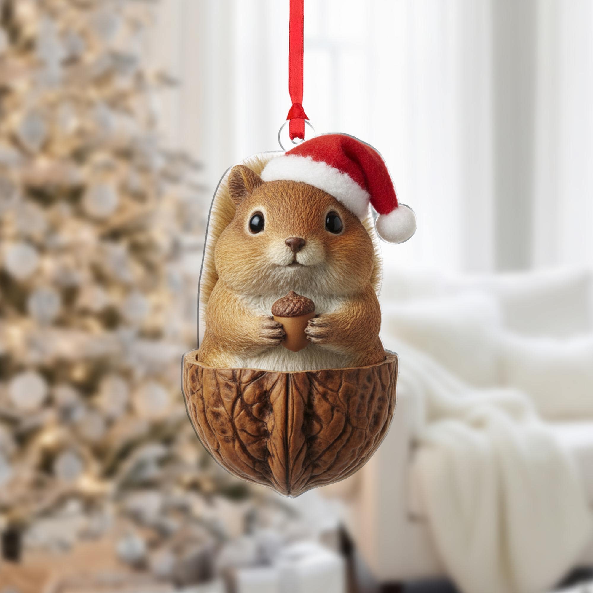 Squirrel Christmas Ornament: Holiday Nut Shell Decor