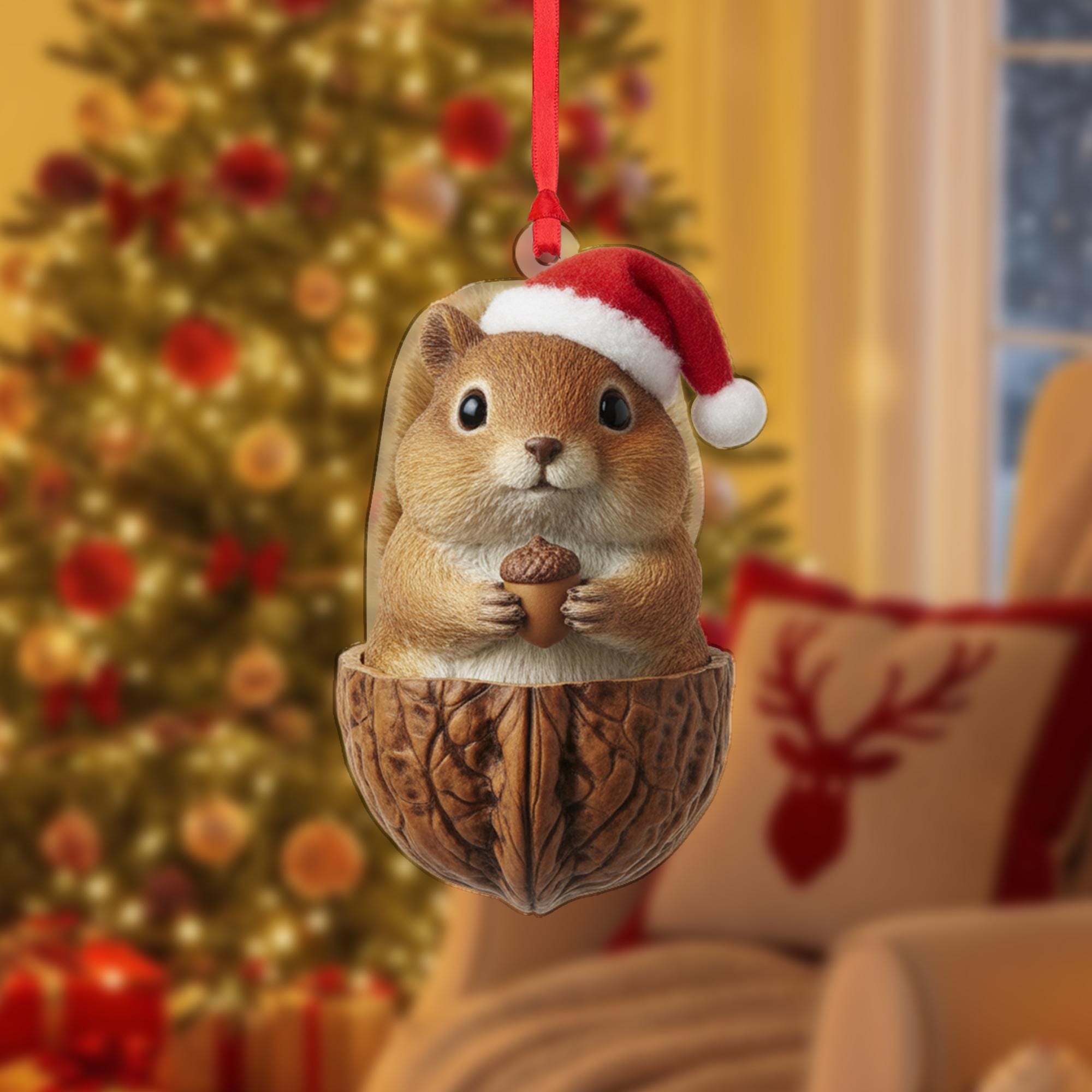 Squirrel Christmas Ornament: Holiday Nut Shell Decor