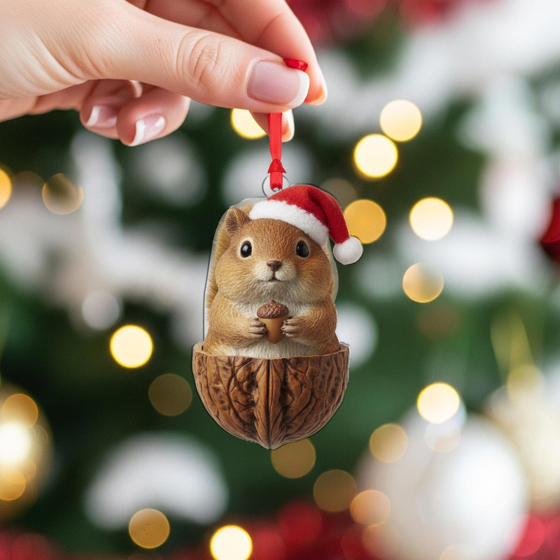 Squirrel Christmas Ornament: Holiday Nut Shell Decor
