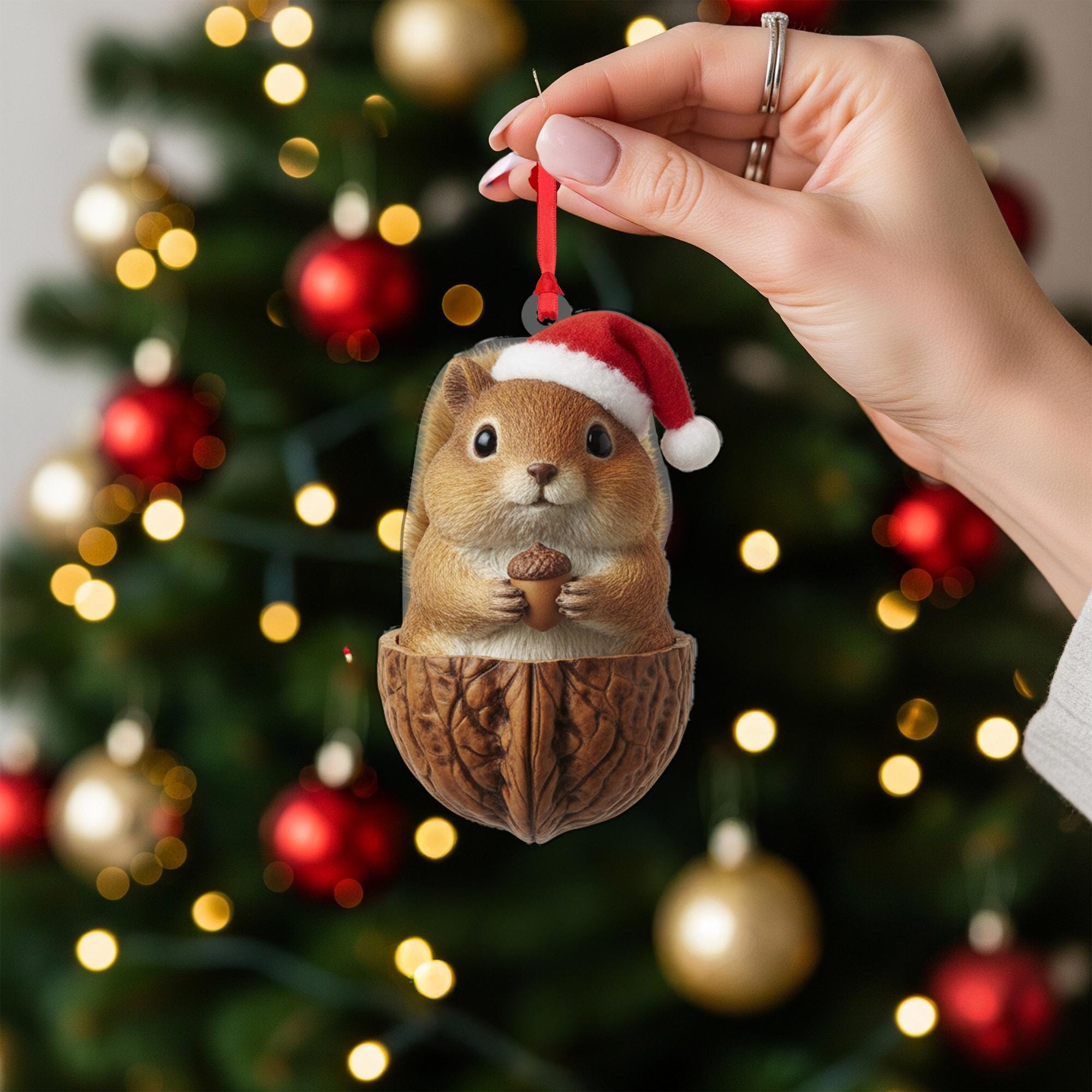 Squirrel Christmas Ornament: Holiday Nut Shell Decor