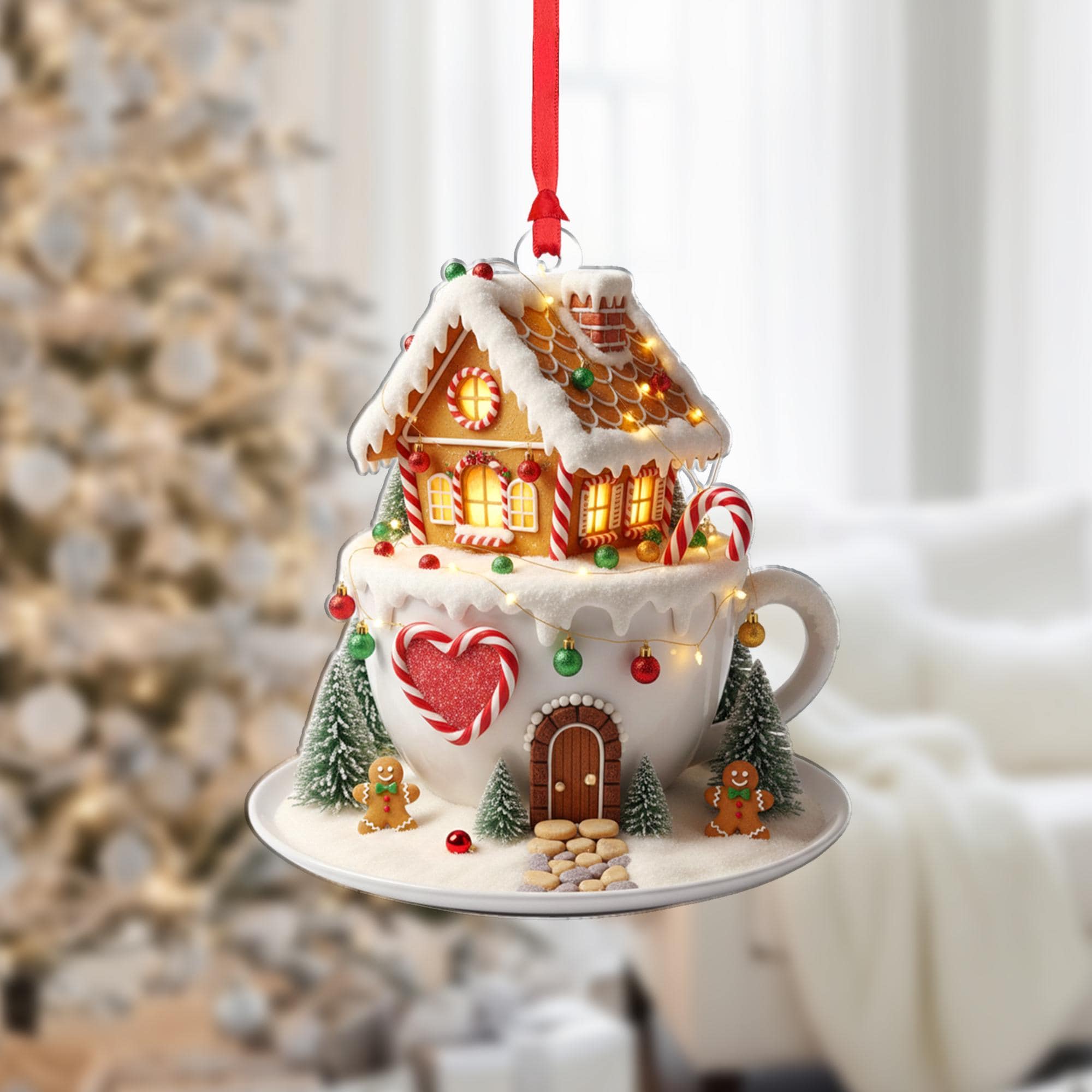 Gingerbread House Christmas Ornament: Candy Cane Cup Holiday Decoration