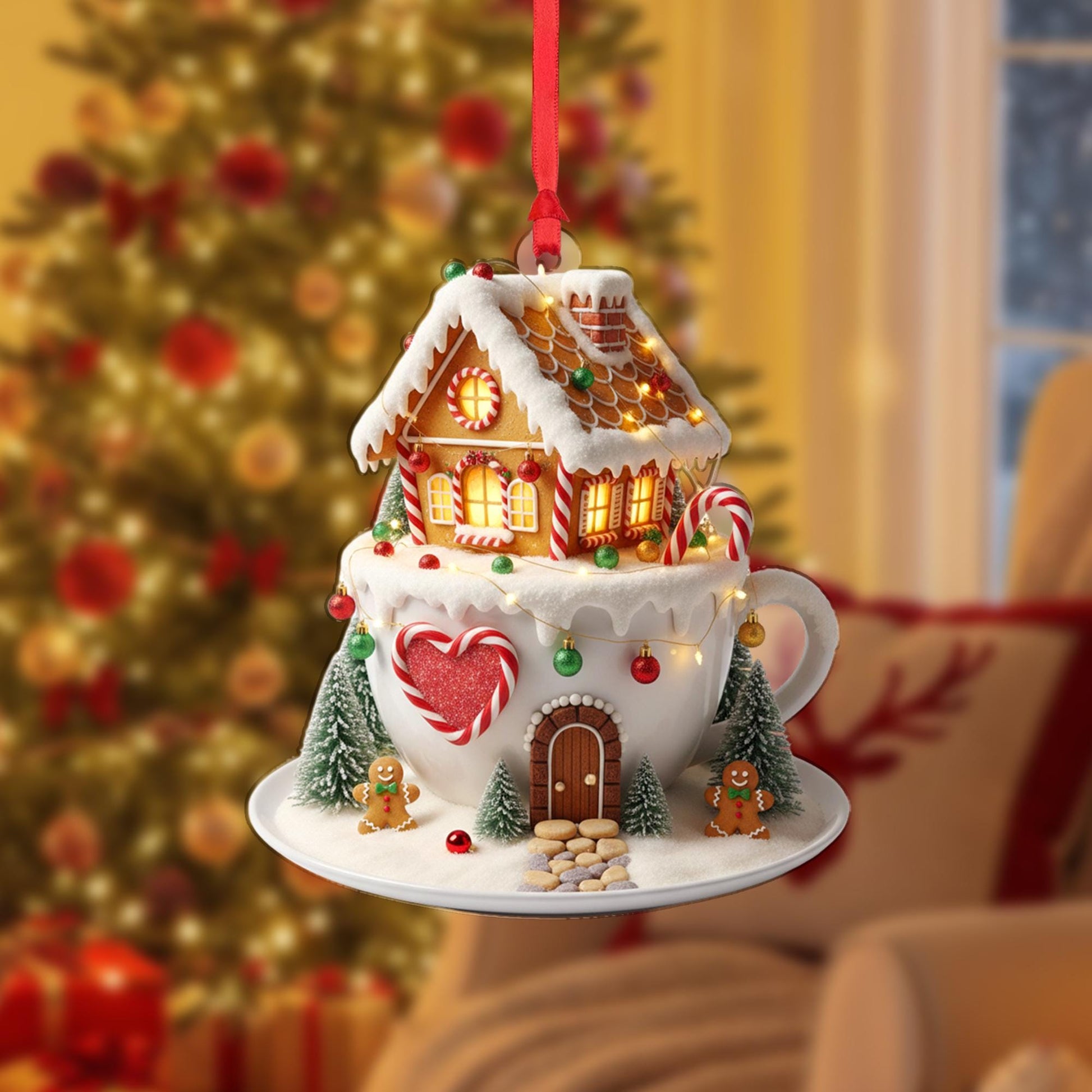 Gingerbread House Christmas Ornament: Candy Cane Cup Holiday Decoration