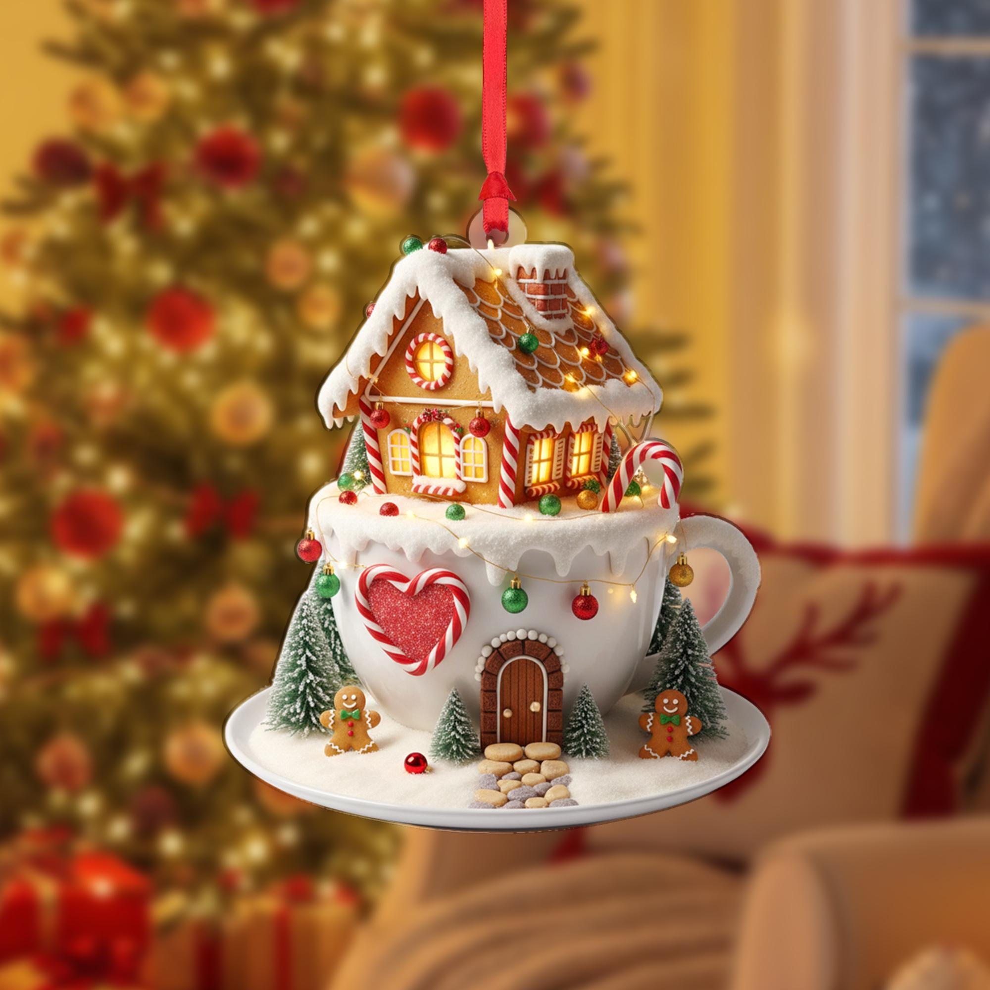 Gingerbread House Christmas Ornament: Candy Cane Cup Holiday Decoration