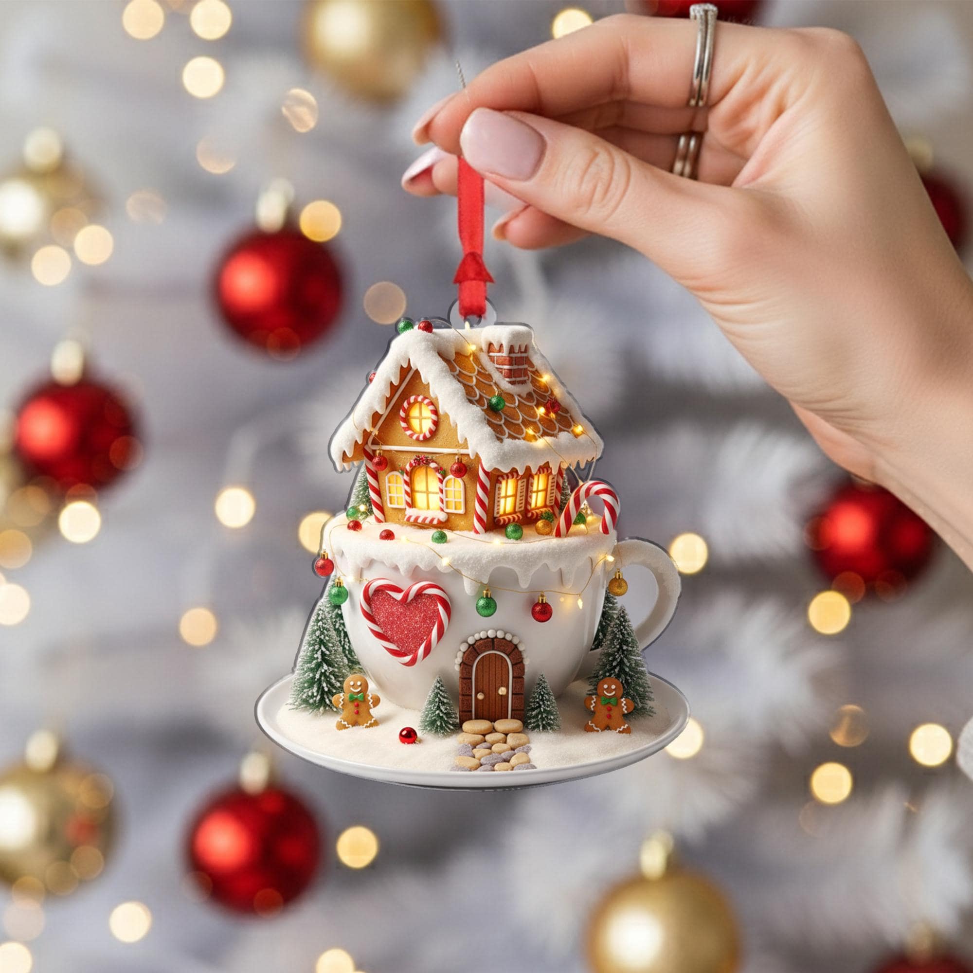 Gingerbread House Christmas Ornament: Candy Cane Cup Holiday Decoration