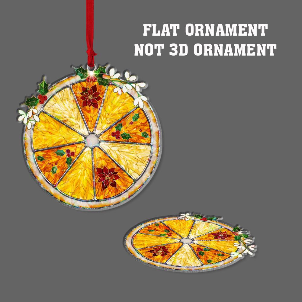 Orange Slice Holographic Ornament – Holiday Tree Decoration with Poinsettia and Holly Accents
