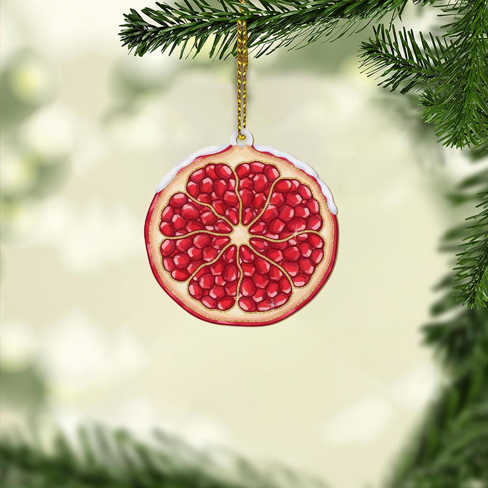 Pomegranate Slice Ornament – Holiday Tree Decoration with Red Fruit Design