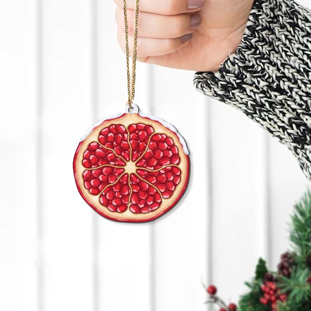 Pomegranate Slice Ornament – Holiday Tree Decoration with Red Fruit Design