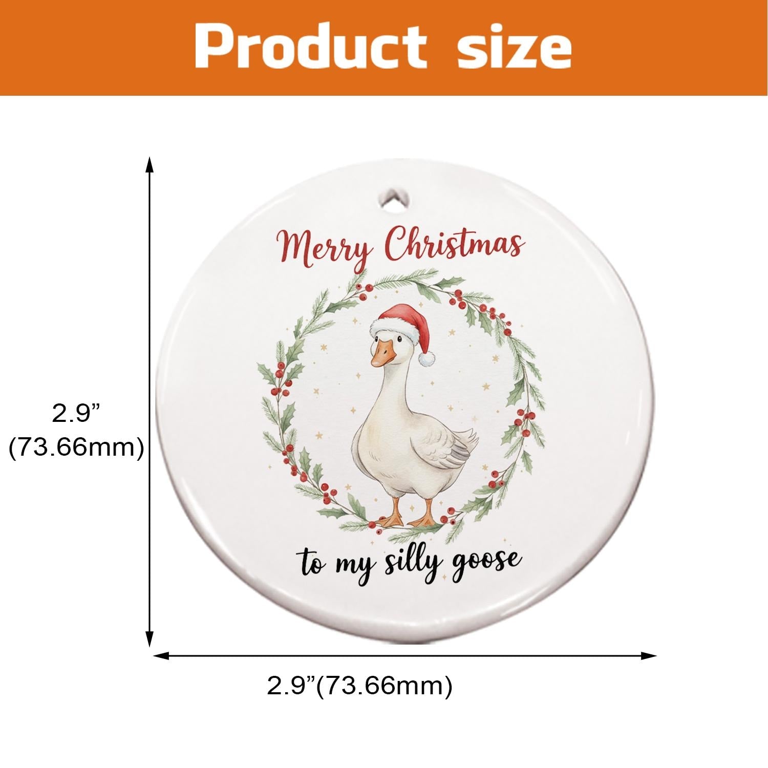 Ceramic Christmas Ornament – Goose with Santa Hat Holiday Tree Decoration
