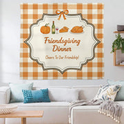 Friendsgiving Tapestry Wall Hanging with Pumpkin Pie and Turkey, Thanksgiving Dinner Decor