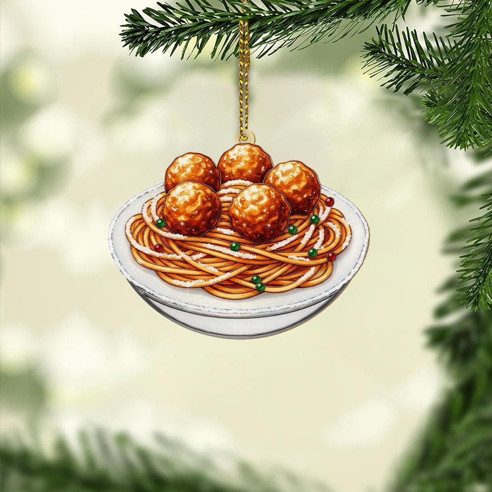 Spaghetti and Meatballs Ornament – Holiday Tree Decoration with Pasta Bowl Design