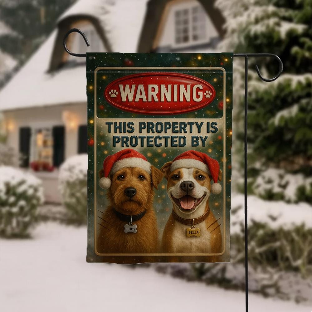 Personalized Dog Garden Flag – Outdoor Holiday Yard Decoration with Warning Sign Design
