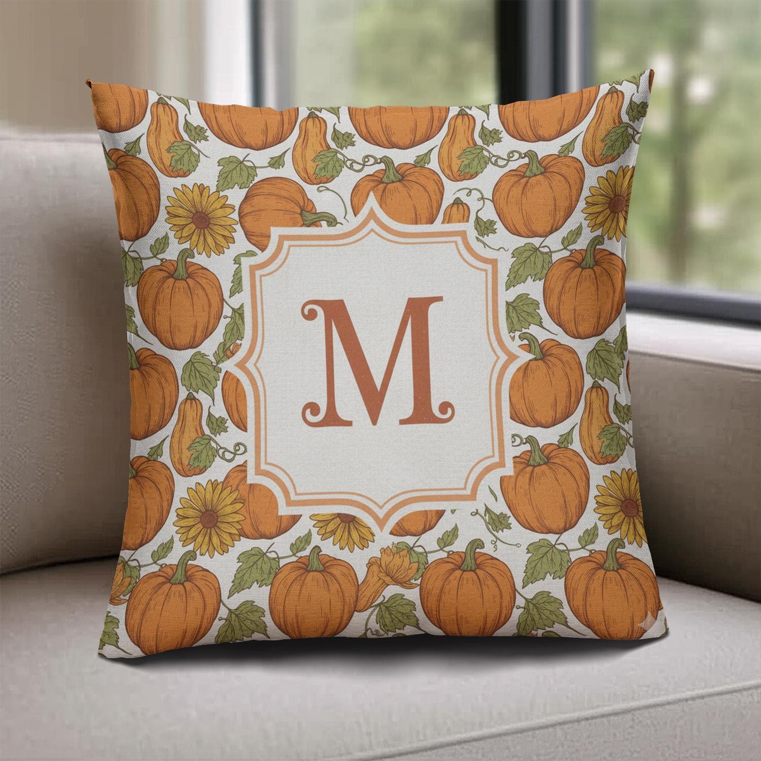 Personalized Pumpkin Pillow with Monogram, Fall Harvest Throw Cushion