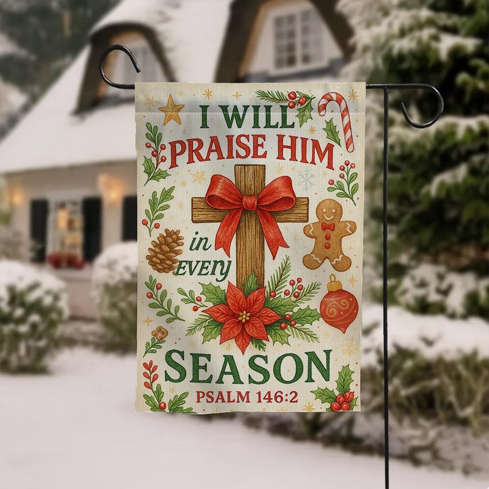 Christian Garden Flag – Outdoor Seasonal Yard Decoration with Cross and Bible Verse Design