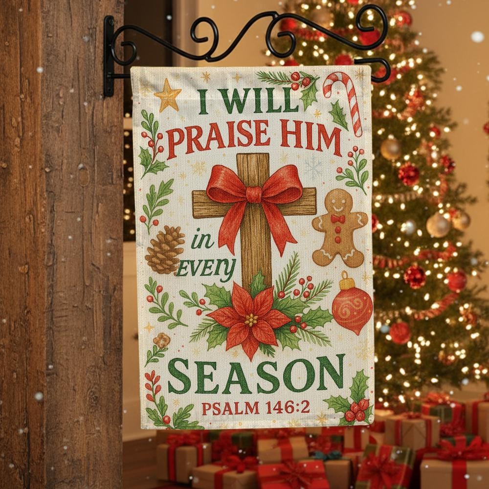 Christian Garden Flag – Outdoor Seasonal Yard Decoration with Cross and Bible Verse Design