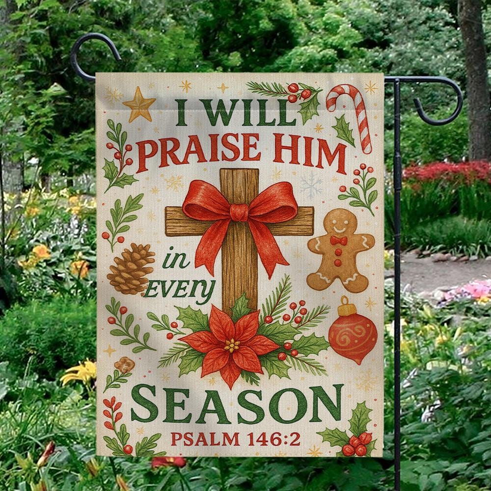 Christian Garden Flag – Outdoor Seasonal Yard Decoration with Cross and Bible Verse Design