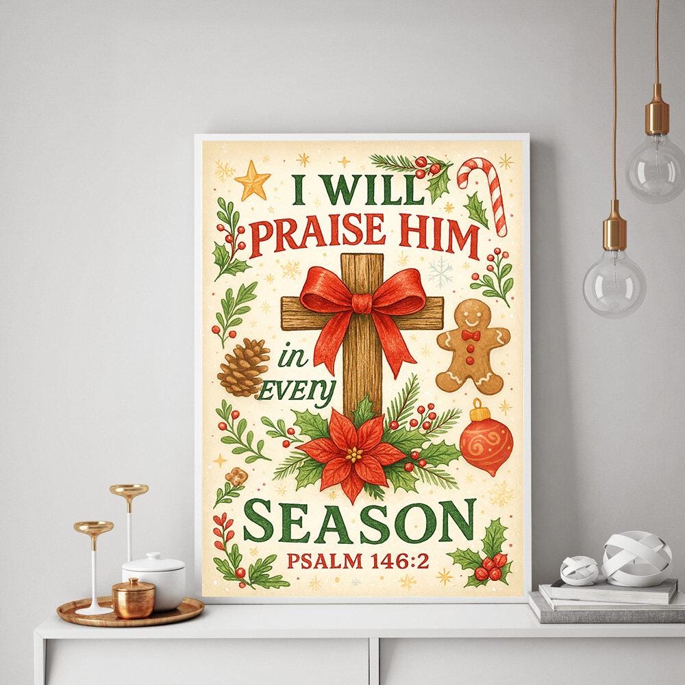 Christian Wall Art Poster – Scripture Print with Cross Bible Verse and Seasonal Holiday Design