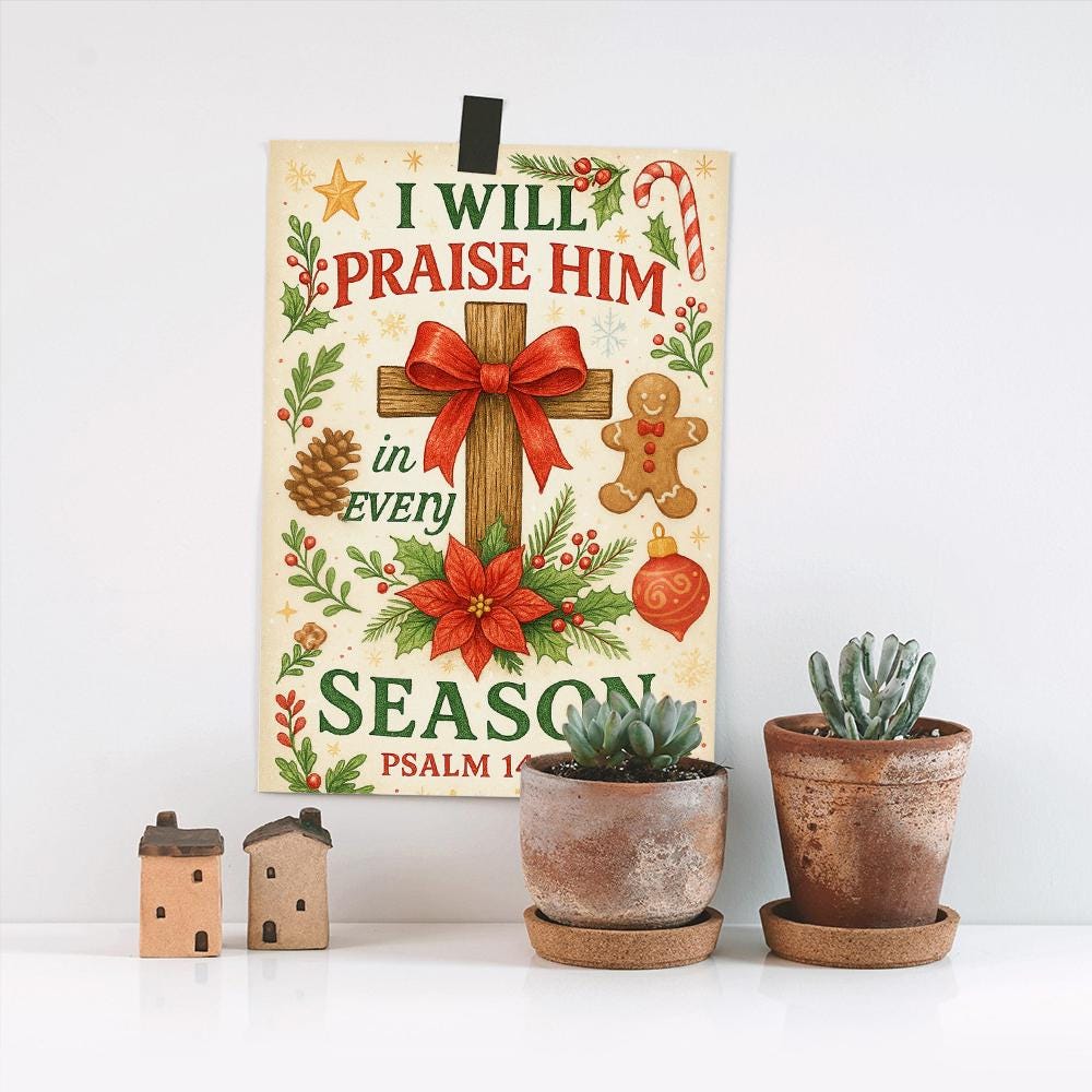 Christian Wall Art Poster – Scripture Print with Cross Bible Verse and Seasonal Holiday Design