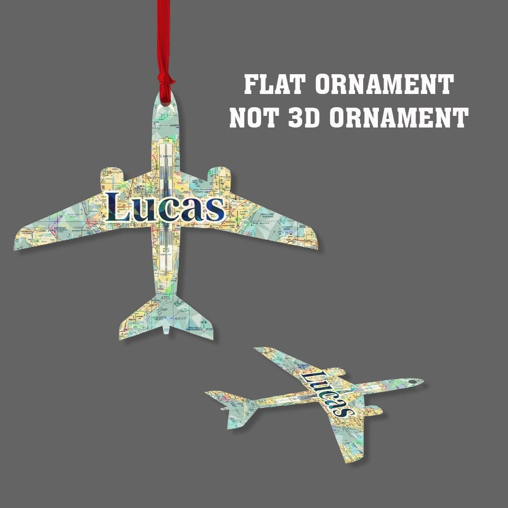 Personalized Airplane Ornament with VFR Sectional Chart Map, Custom Name Christmas Decoration