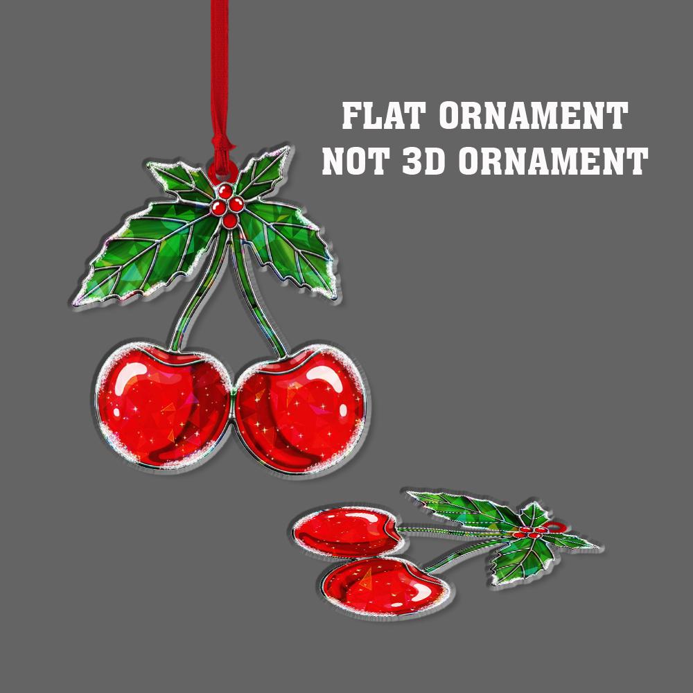 Cherry Ornament – Holiday Tree Decoration with Red Fruit and Holly Leaf Design