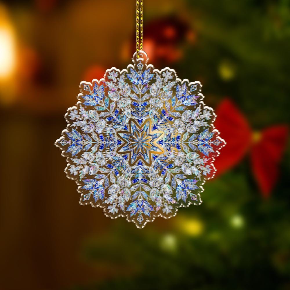 Snowflake Ornament – Holiday Tree Decoration with Blue Crystal Pattern Design