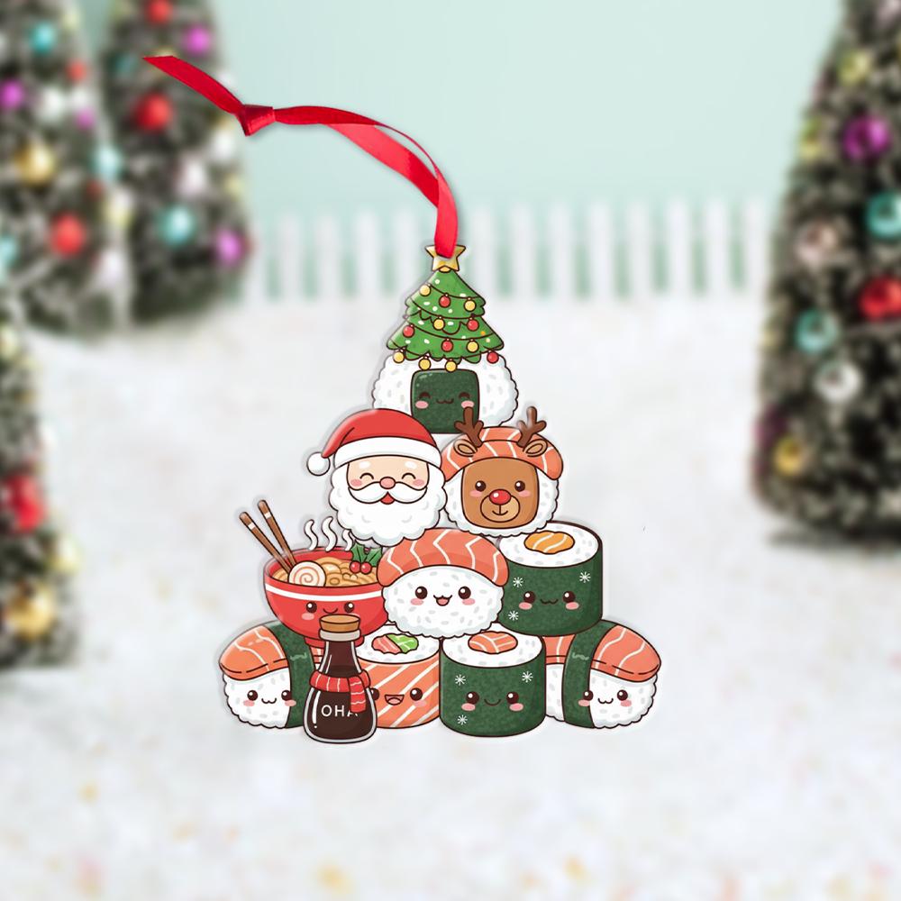 Sushi Ornament – Holiday Tree Decoration with Santa Reindeer and Christmas Design