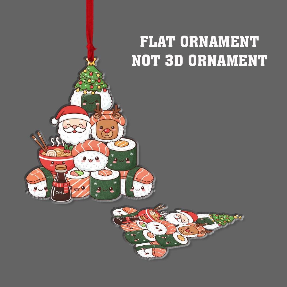 Sushi Ornament – Holiday Tree Decoration with Santa Reindeer and Christmas Design
