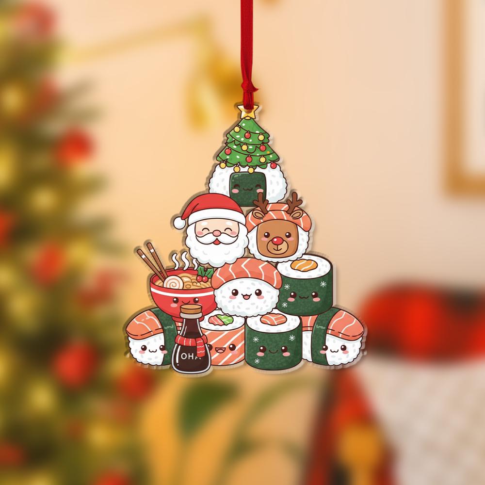 Sushi Ornament – Holiday Tree Decoration with Santa Reindeer and Christmas Design