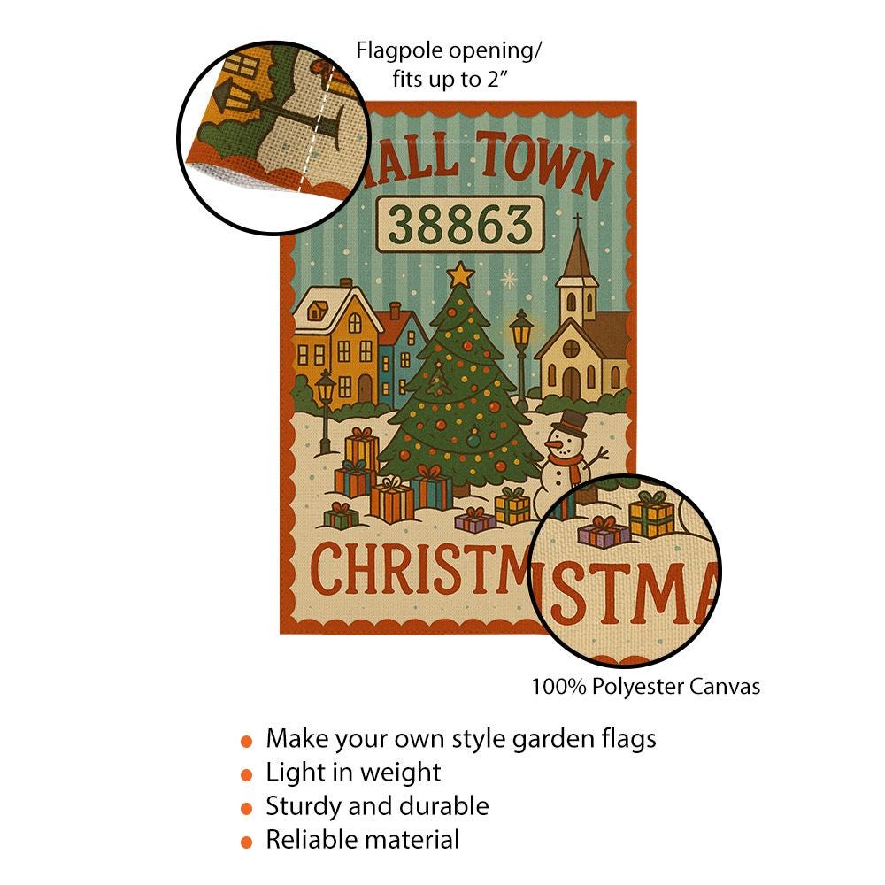 Christmas Garden Flag – Personalized Outdoor Yard Decoration with Small Town Holiday Scene
