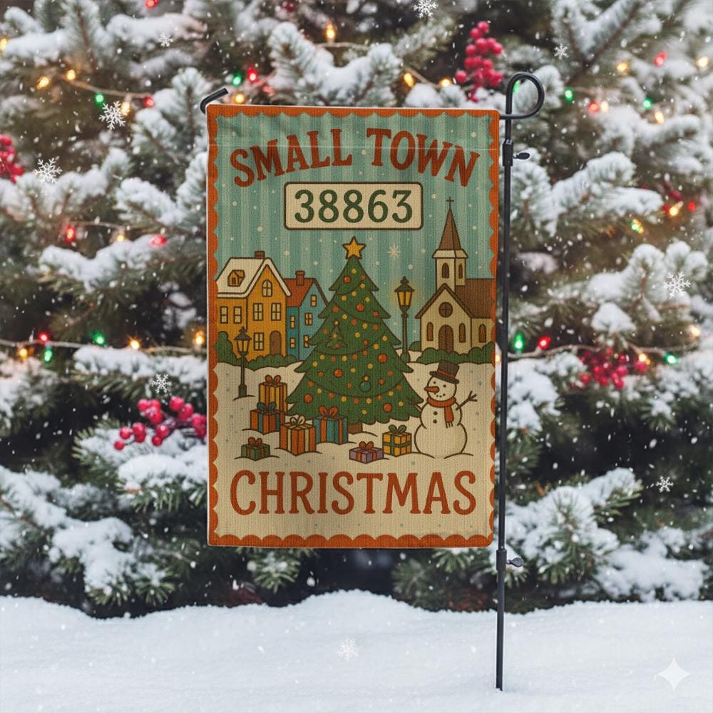 Christmas Garden Flag – Personalized Outdoor Yard Decoration with Small Town Holiday Scene