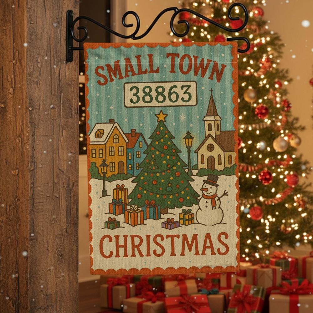 Christmas Garden Flag – Personalized Outdoor Yard Decoration with Small Town Holiday Scene