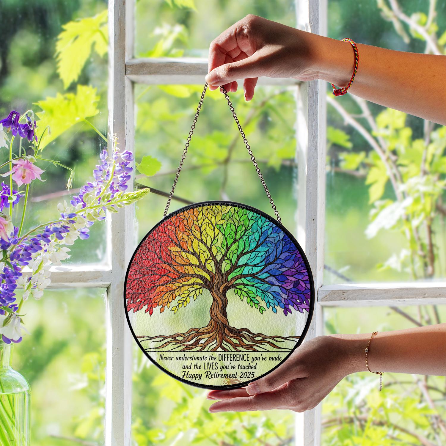 Glass Suncatcher – Tree of Life Window Hanging with Rainbow Stained Design