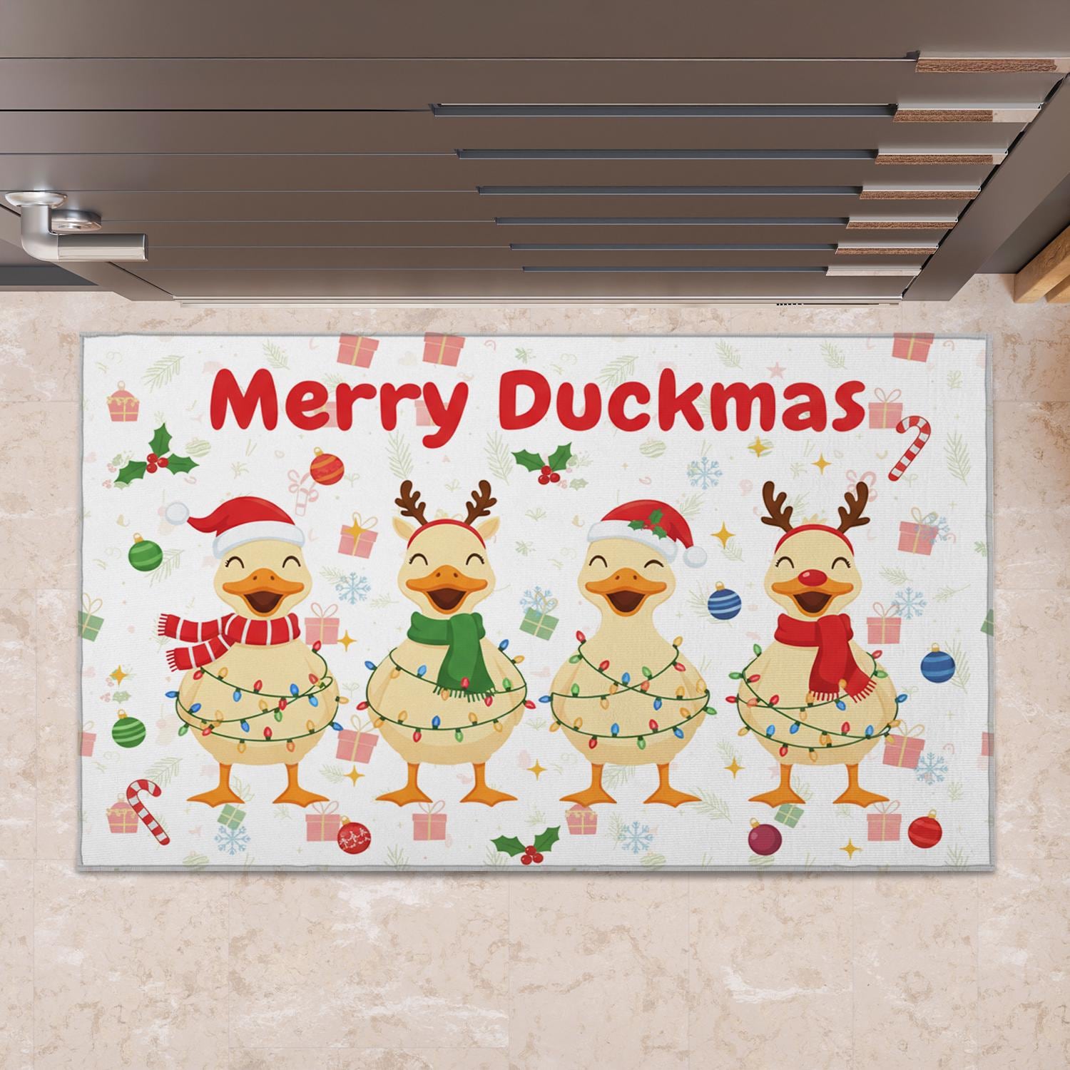 Christmas Doormat – Duck Holiday Welcome Mat with Funny Cartoon Design