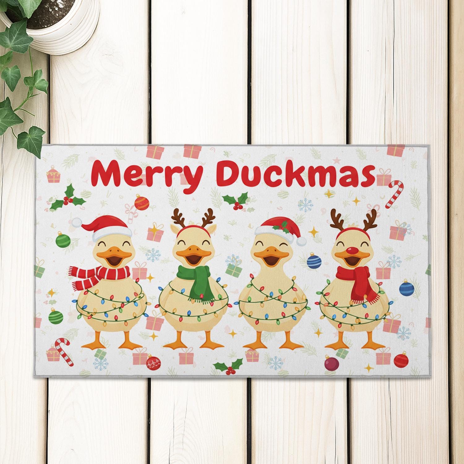 Christmas Doormat – Duck Holiday Welcome Mat with Funny Cartoon Design