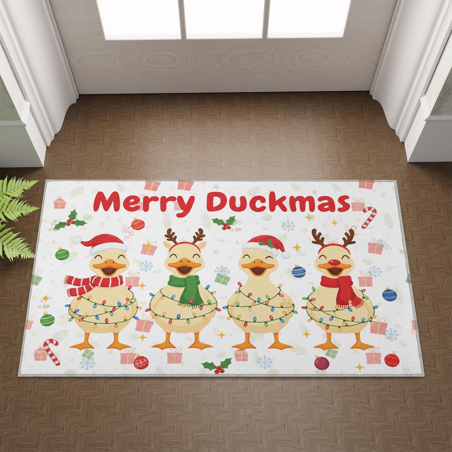Christmas Doormat – Duck Holiday Welcome Mat with Funny Cartoon Design