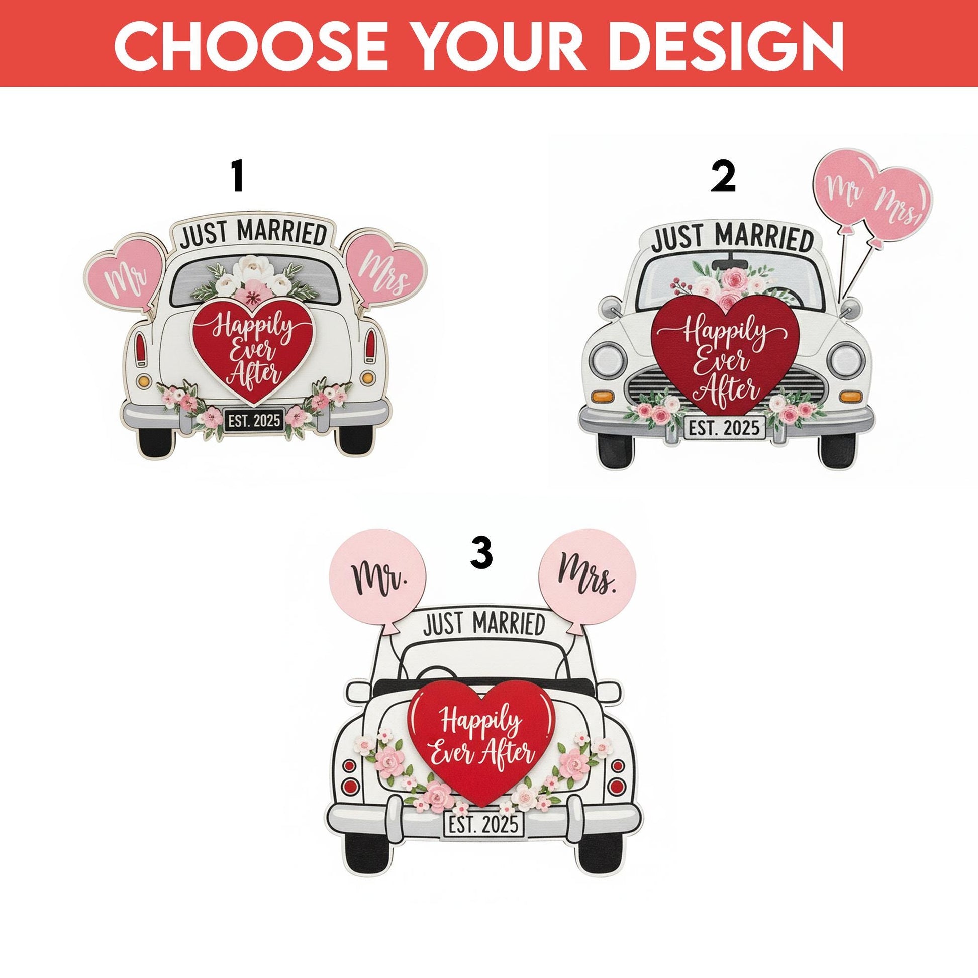 Personalized Wedding Ornament: Just Married Car Decoration, Newlywed Keepsake