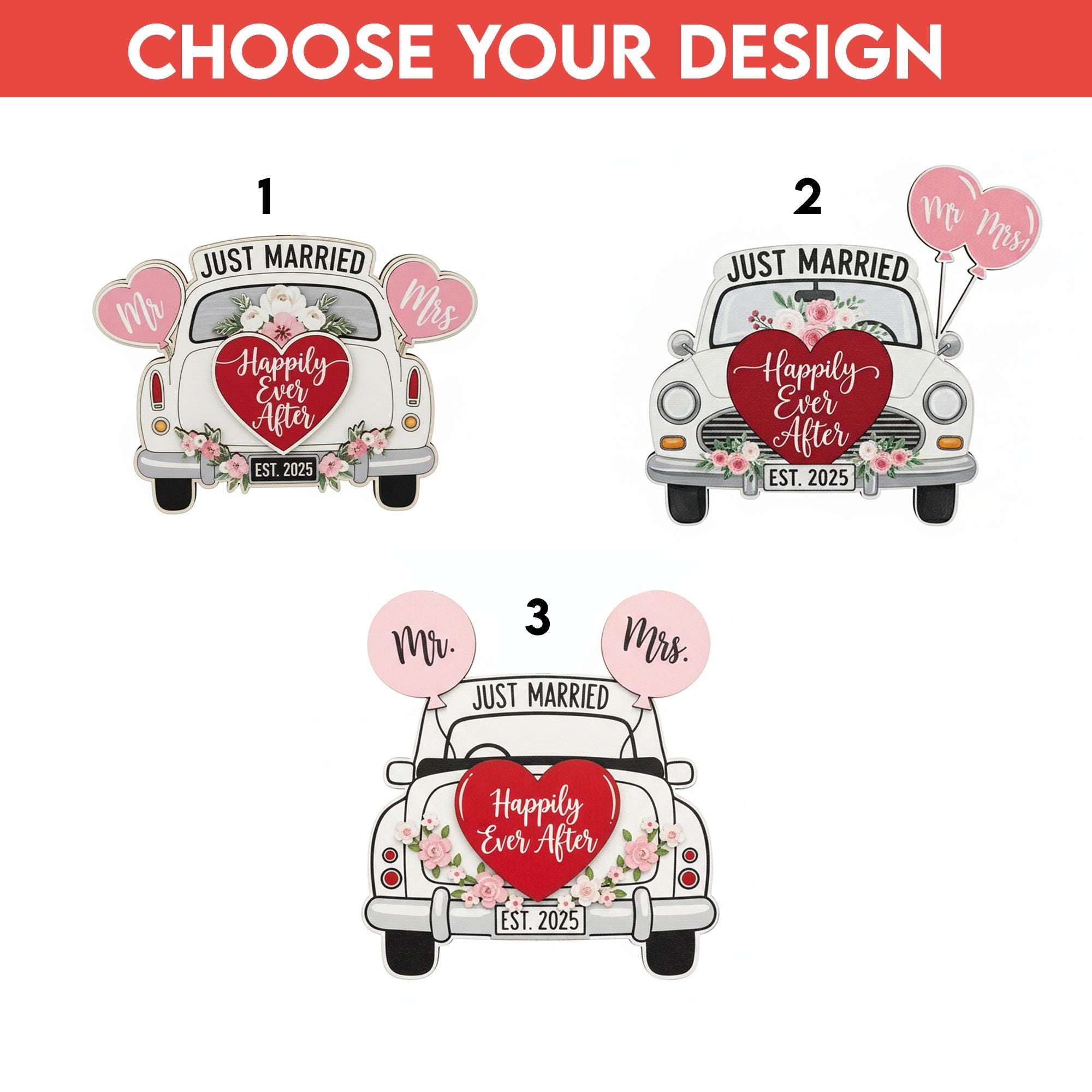 Personalized Wedding Ornament: Just Married Car Decoration, Newlywed Keepsake