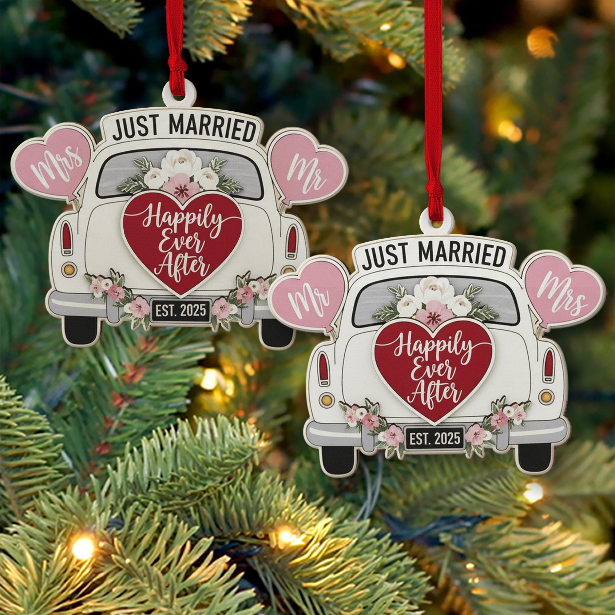Personalized Wedding Ornament: Just Married Car Decoration, Newlywed Keepsake