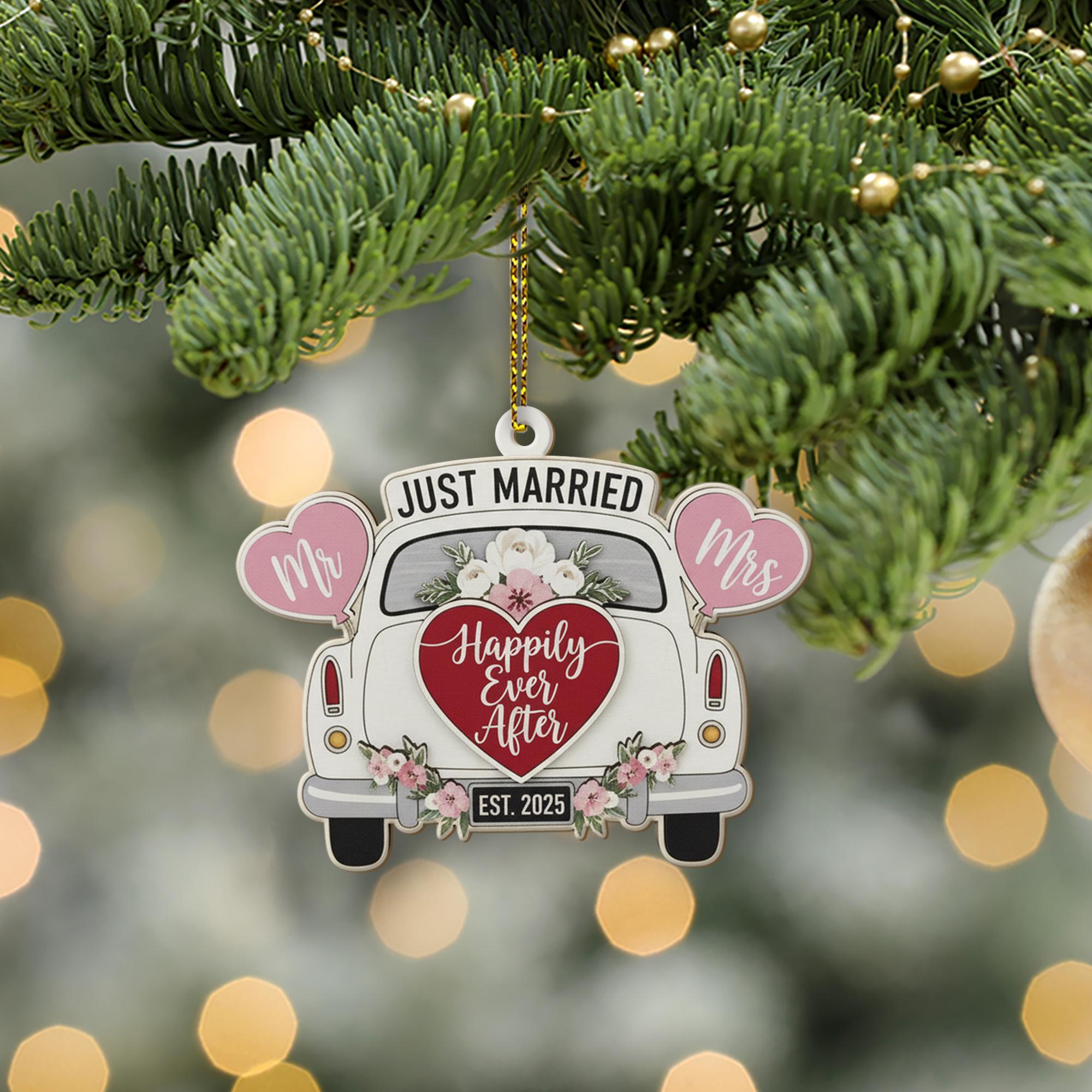 Personalized Wedding Ornament: Just Married Car Decoration, Newlywed Keepsake