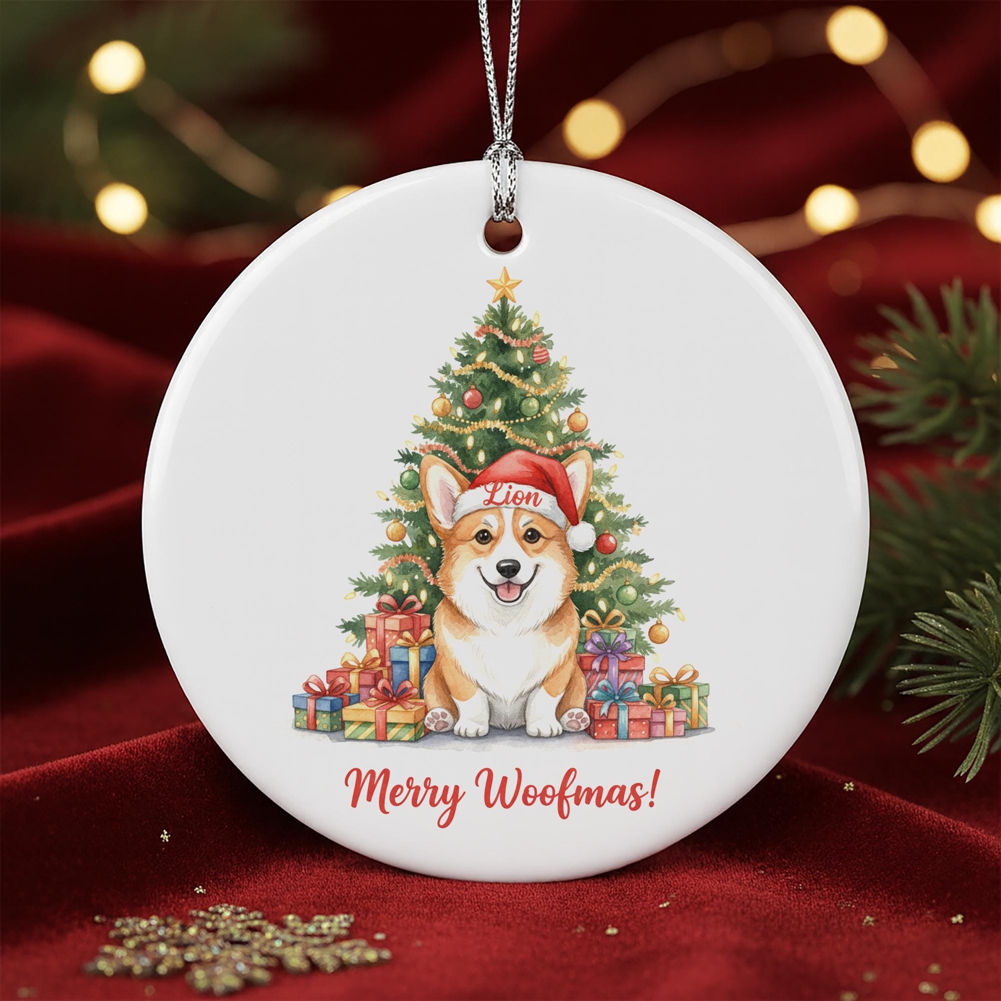 Personalized Dog Ornament: Ceramic Christmas Tree Decoration with Pet and Gifts