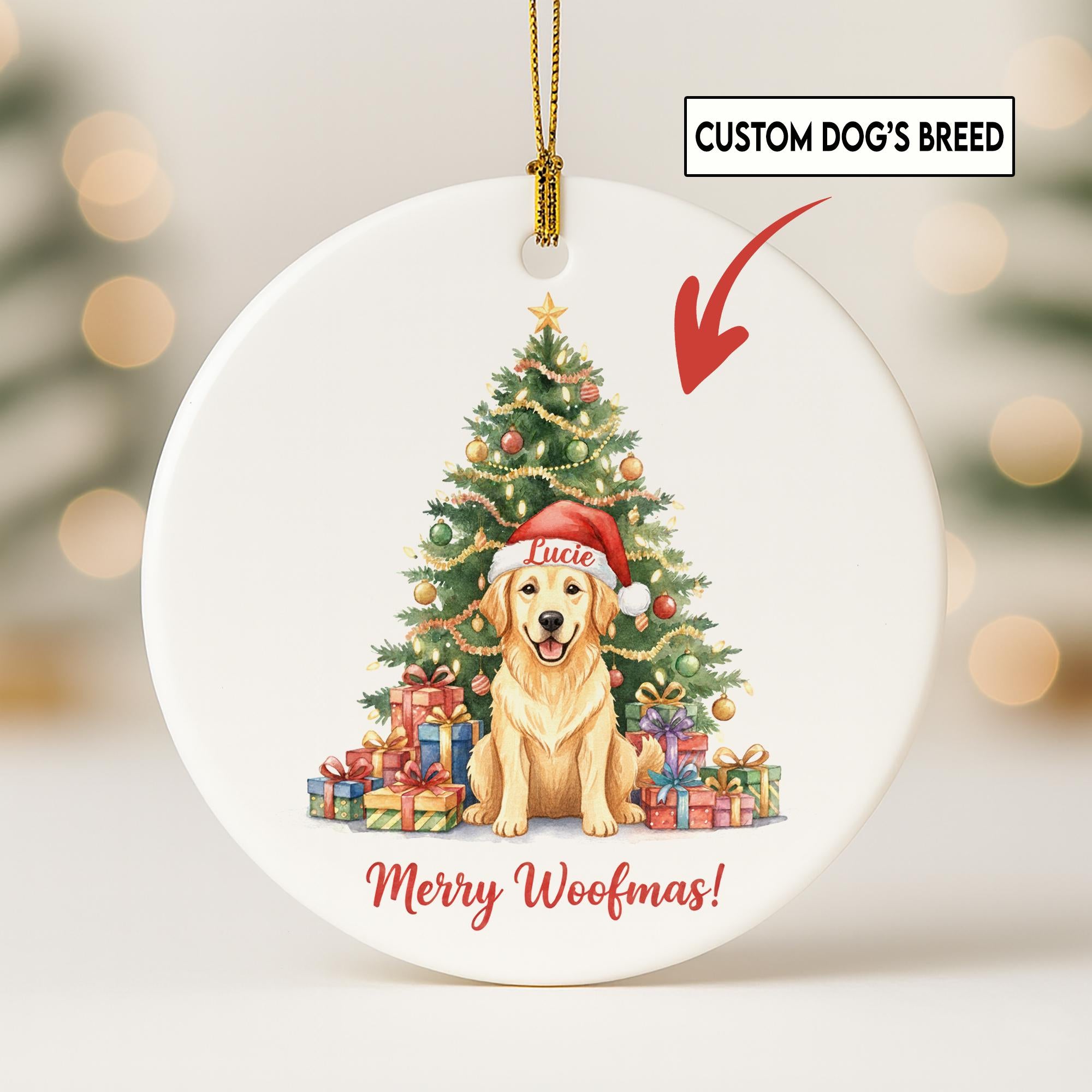 Personalized Dog Ornament: Ceramic Christmas Tree Decoration with Pet and Gifts