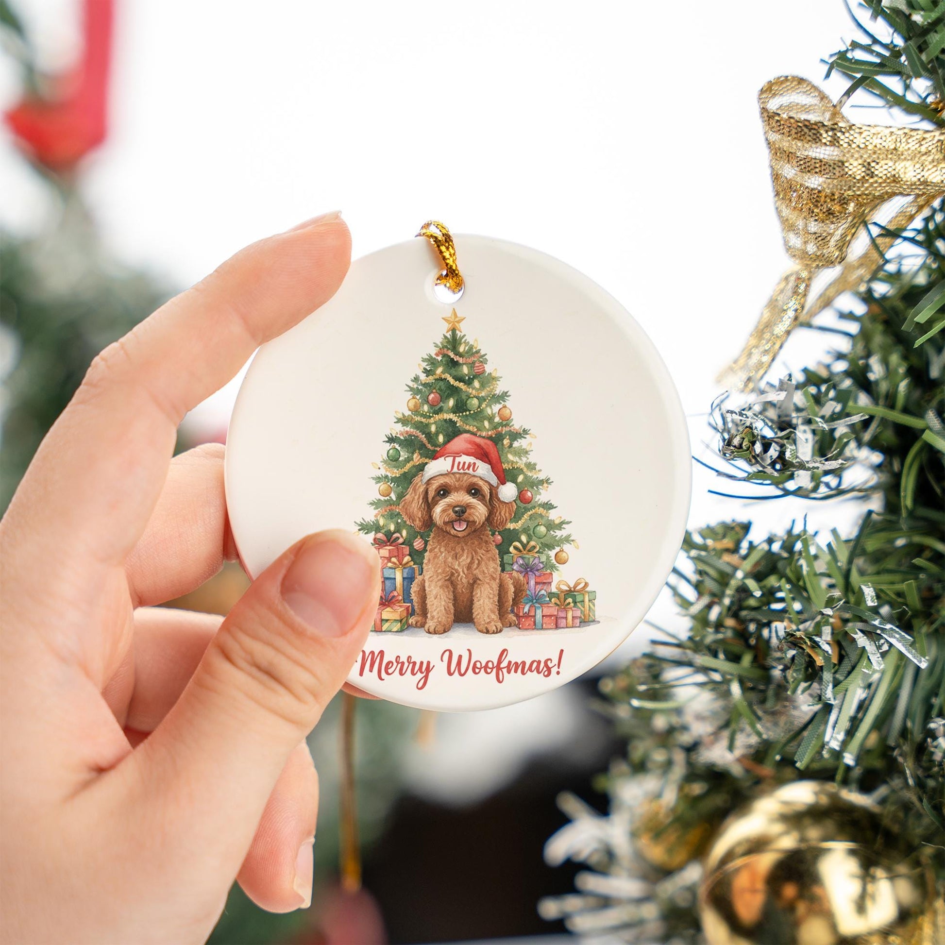 Personalized Dog Ornament: Ceramic Christmas Tree Decoration with Pet and Gifts
