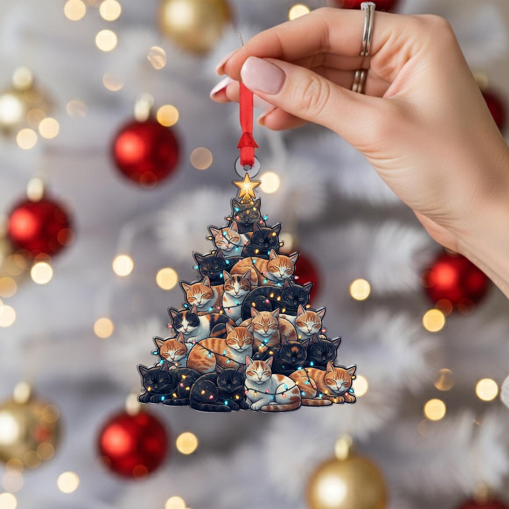 Cat Christmas Tree Ornament: Cute Cat Lovers Gift