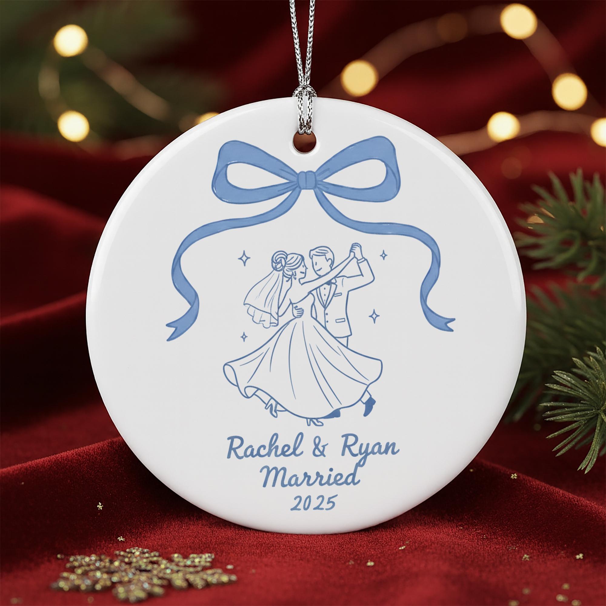Personalized Wedding Ornament Ceramic – Bride and Groom Illustration, Keepsake 2025