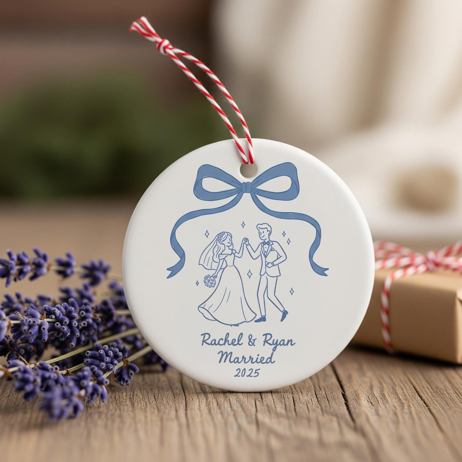 Personalized Wedding Ornament Ceramic – Bride and Groom Illustration, Keepsake 2025