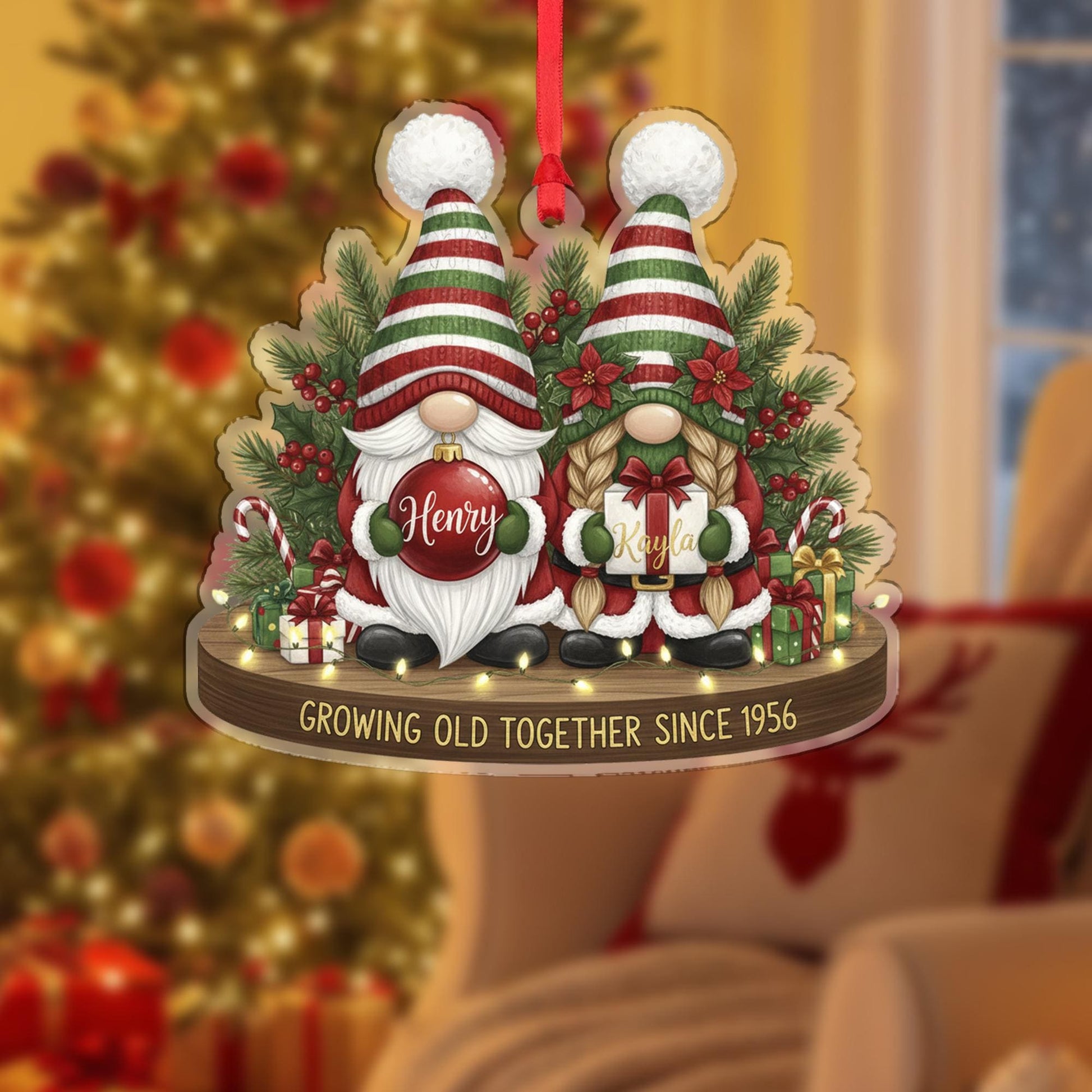Personalized Ornament: Gnome Couple Design, Anniversary Keepsake Decoration