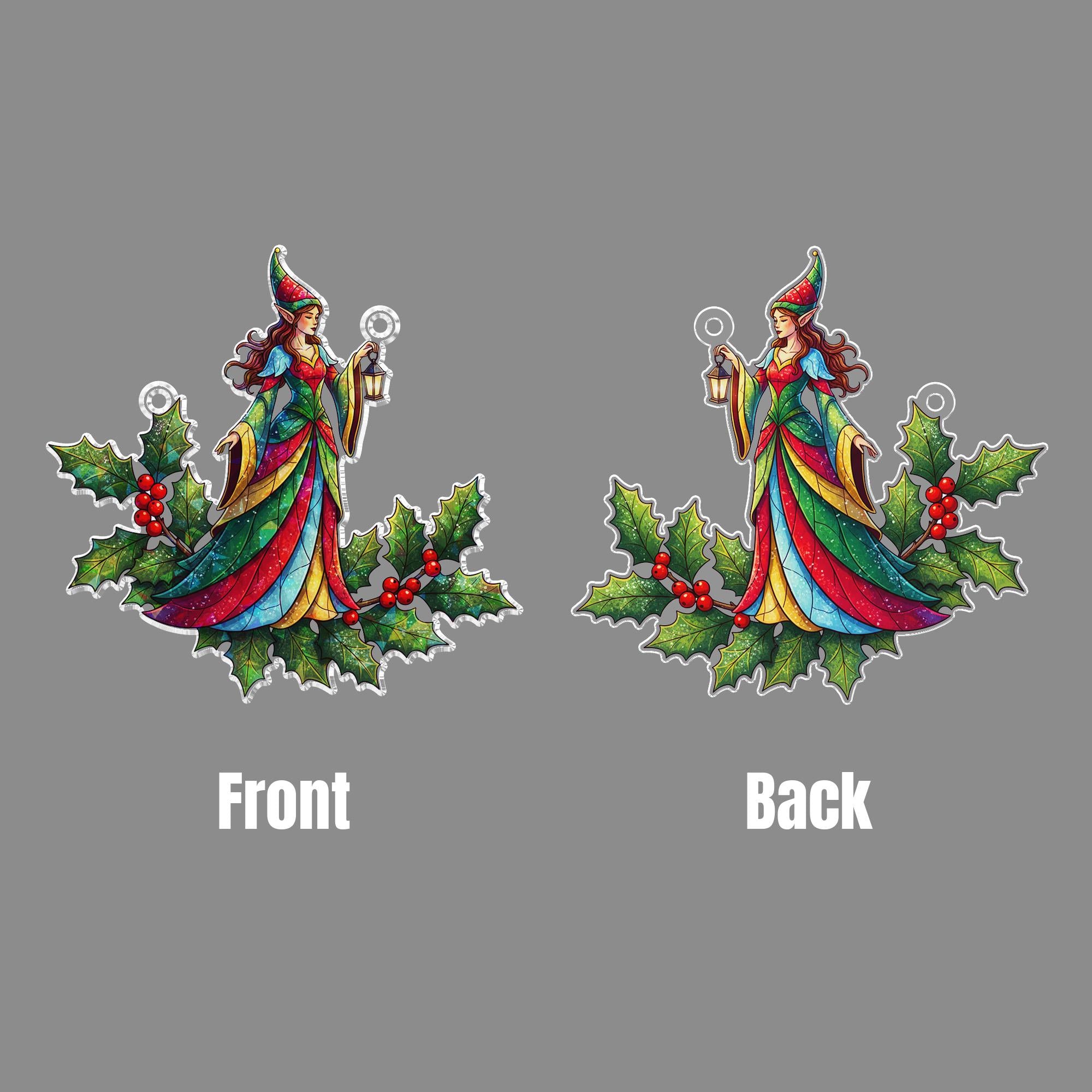 Acrylic Witchy Hologram Suncatcher: Faux Stained Glass Fairy Christmas Window Hanging